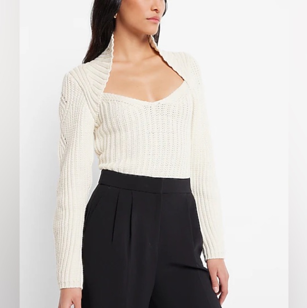 Express NWT White Ribbed Scoop Neck Long Sleeve Sweater 🌸